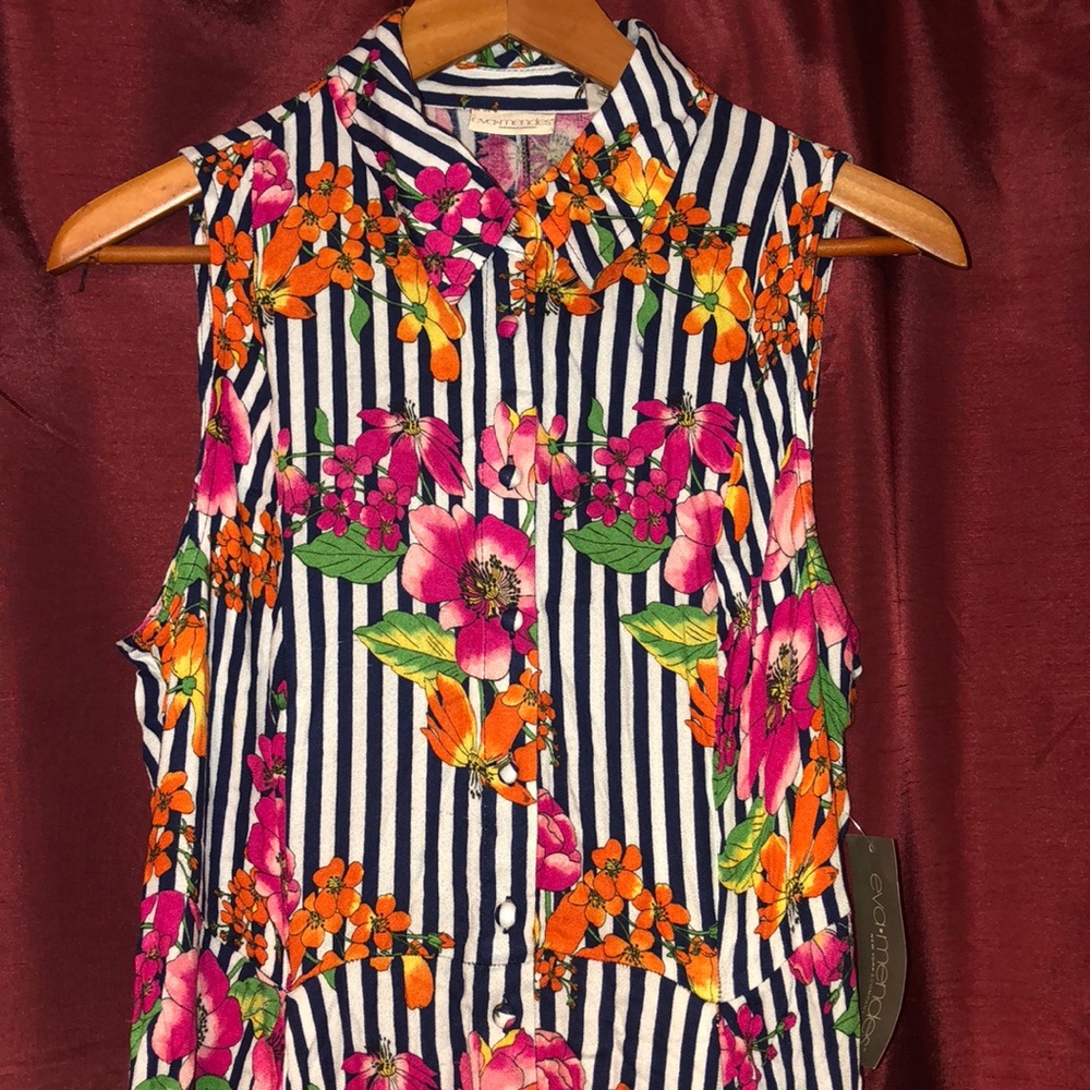 Button-up Striped and Floral Collared Shirtdress